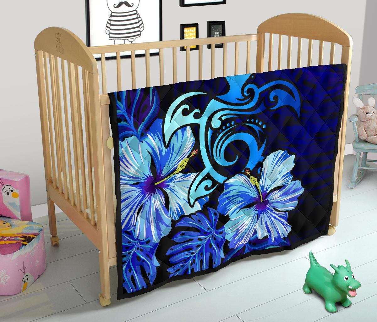 Hawaii Hibiscus Tropical Deep Ocean Turtle Sea Premium Quilt - Polynesian Pride