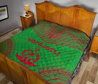 Vanuatu Premium Quilt - Vanuatu Coat Of Arms Polynesian Chief Green Version - Polynesian Pride