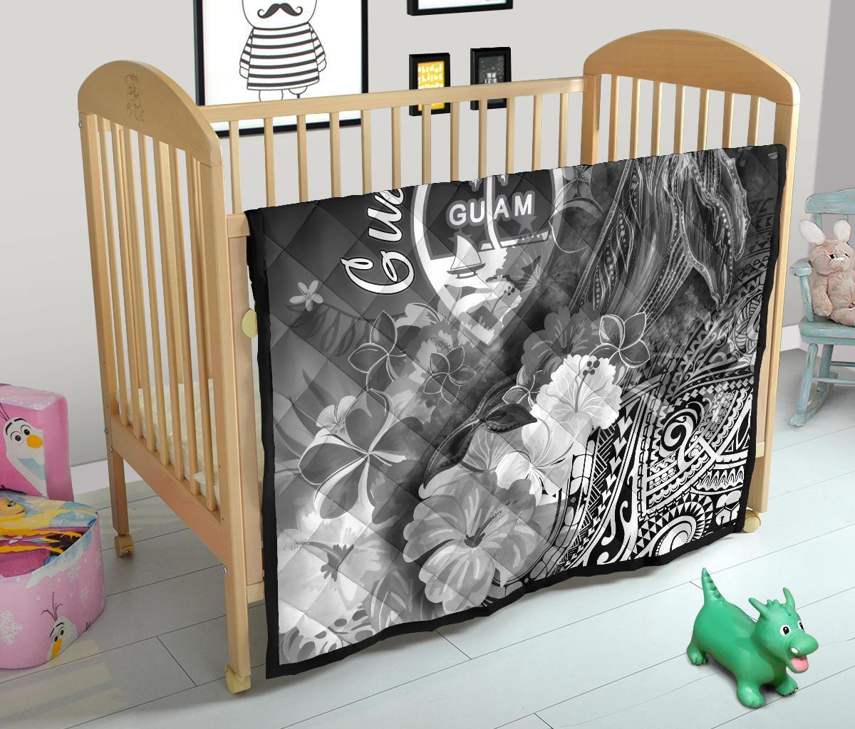 Guam Premium Quilt - Humpback Whale with Tropical Flowers (White) - Polynesian Pride