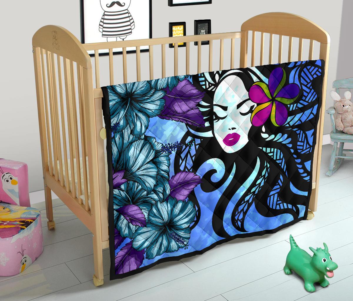 Hawaiian Hibiscus Polynesian Hula Girl Premium Quilt - Polynesian Pride