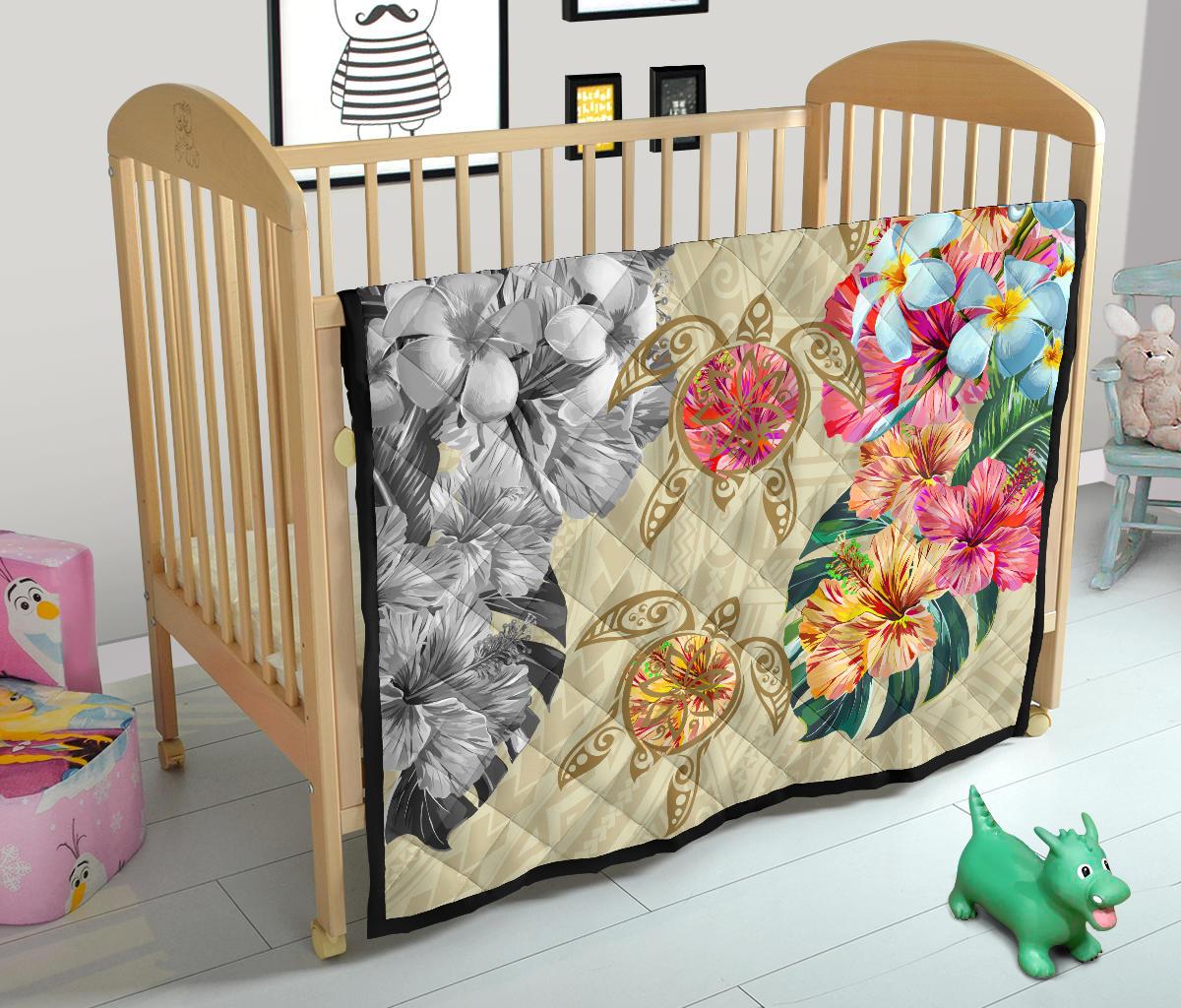 Hawaii Polynesian Flowers Swimming Turtles Premium Quilt - Polynesian Pride