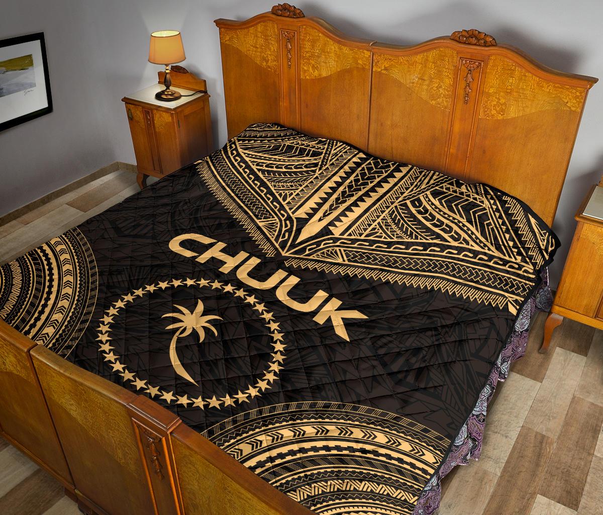 Chuuk Premium Quilt - Chuuk Flag Polynesian Chief Gold Version - Polynesian Pride