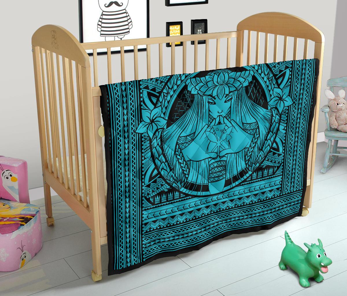 Hawaii Polynesian Pele Kanaka Premium Quilt Blue - Polynesian Pride