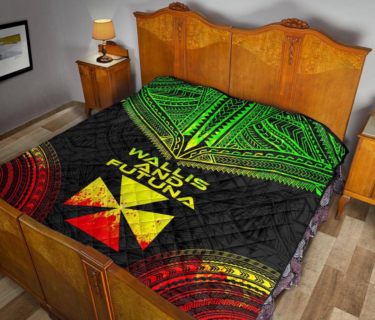 Wallis And Futuna Premium Quilt - Wallis And Futuna Coat Of Arms Polynesian Chief Reggae Version - Polynesian Pride