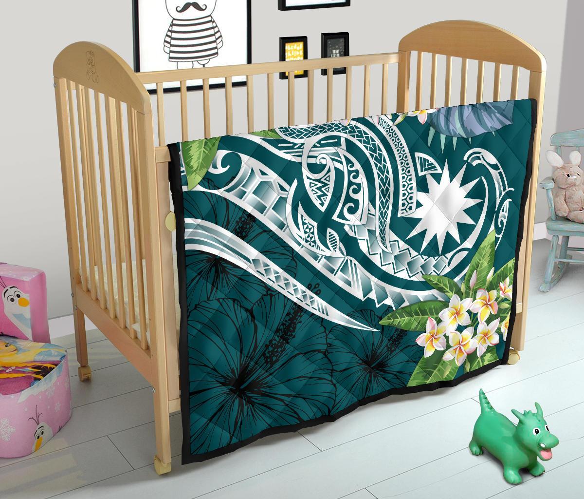 Nauru Polynesian Premium Quilt - Summer Plumeria (Turquoise) - Polynesian Pride