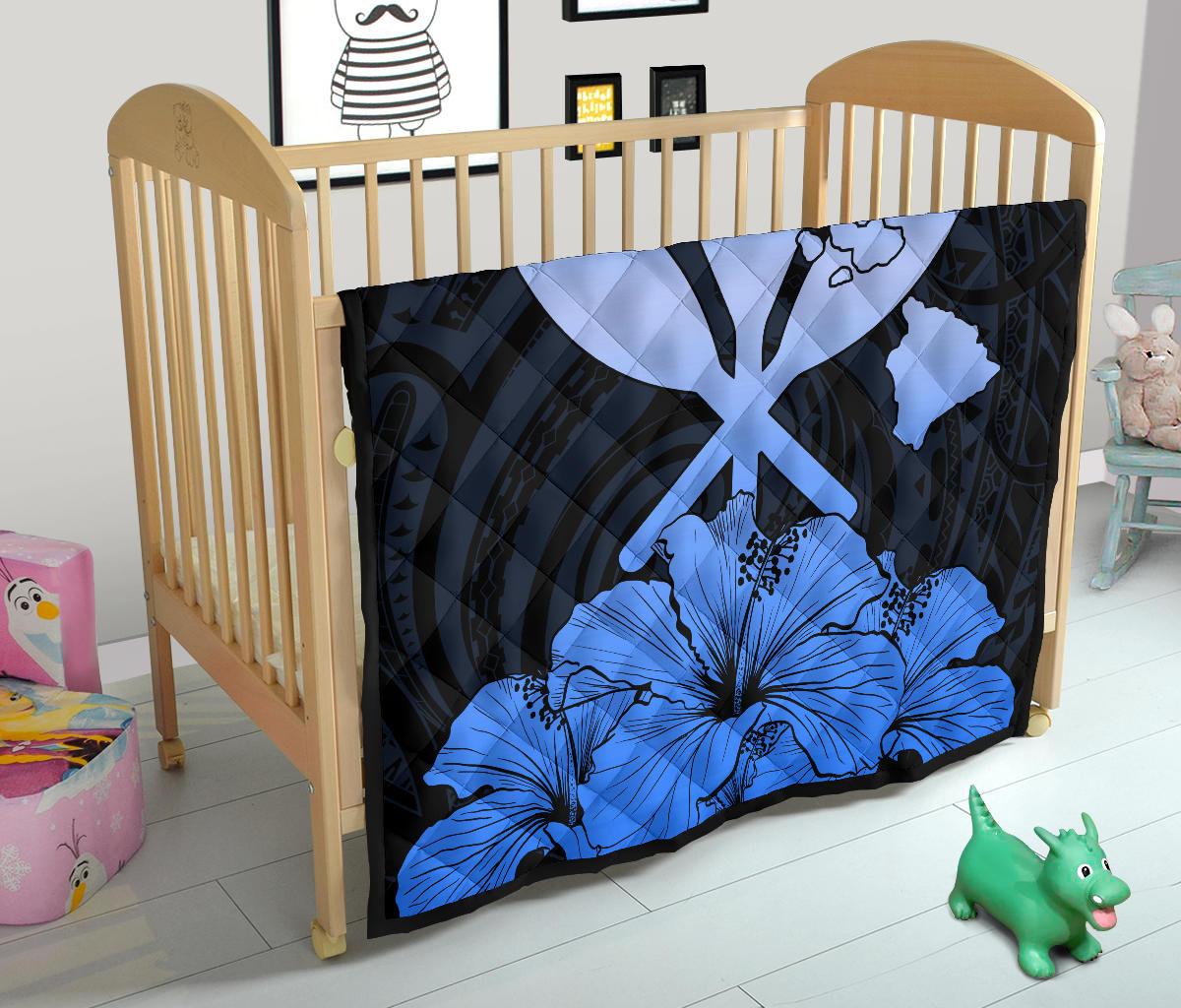 Hawaiian Kanaka Premium Quilt Hibiscus Polynesian Love Blue - Polynesian Pride