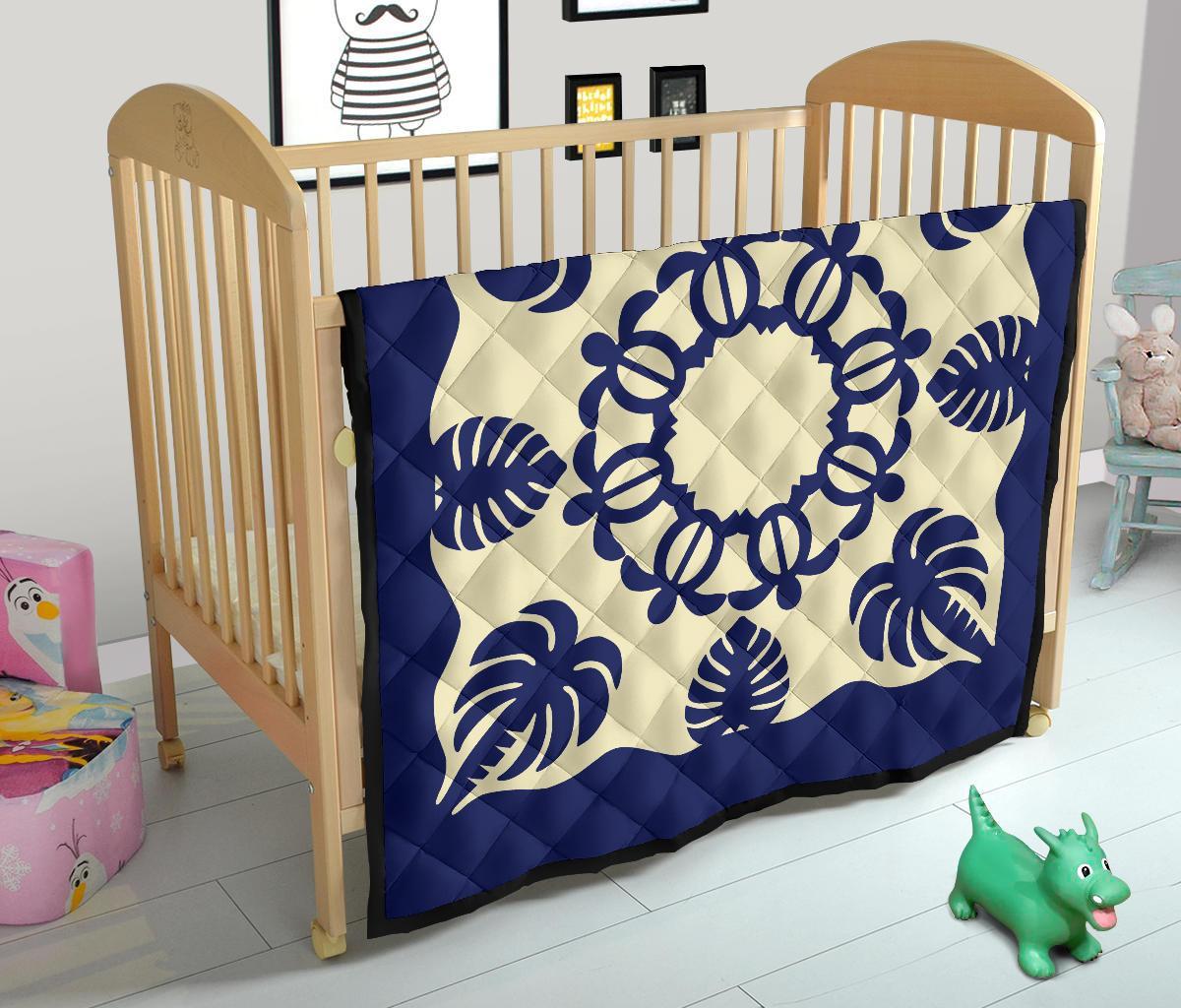 Hawaiian Turtle Coconut Pattern Premium Quilt - Blue - Argu Style - AH - Polynesian Pride