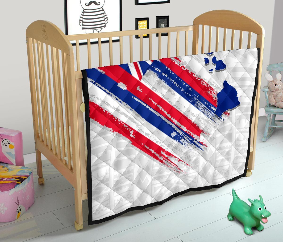 Hawaii Flag Polynesian Premium Quilt White - Polynesian Pride