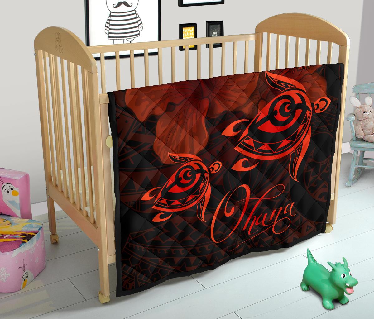 Hawaii Turtle Ohana Hibiscus Poly Premium Quilt Red - Polynesian Pride