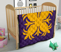 Hawaiian Premium Quilt Royal Pattern - Purple And Gold - A2 Style - Polynesian Pride