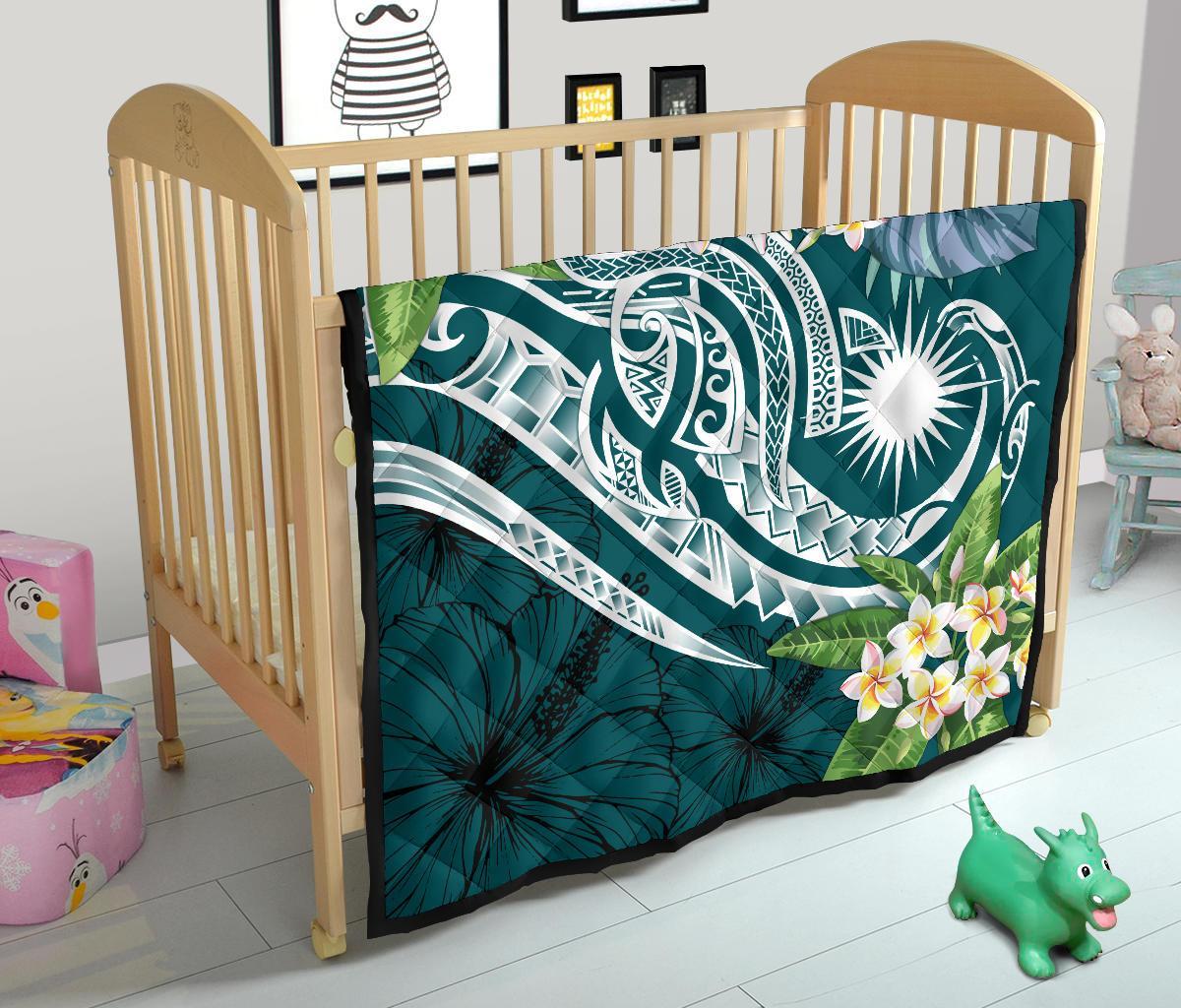 Marshall Islands Polynesian Premium Quilt - Summer Plumeria (Turquoise) - Polynesian Pride