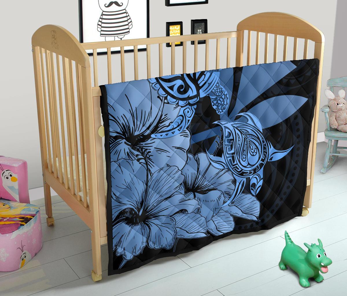 Hawaii Turtle Premium Quilt Polynesian Hibiscus Art Ver 2.0 Blue AH - Polynesian Pride