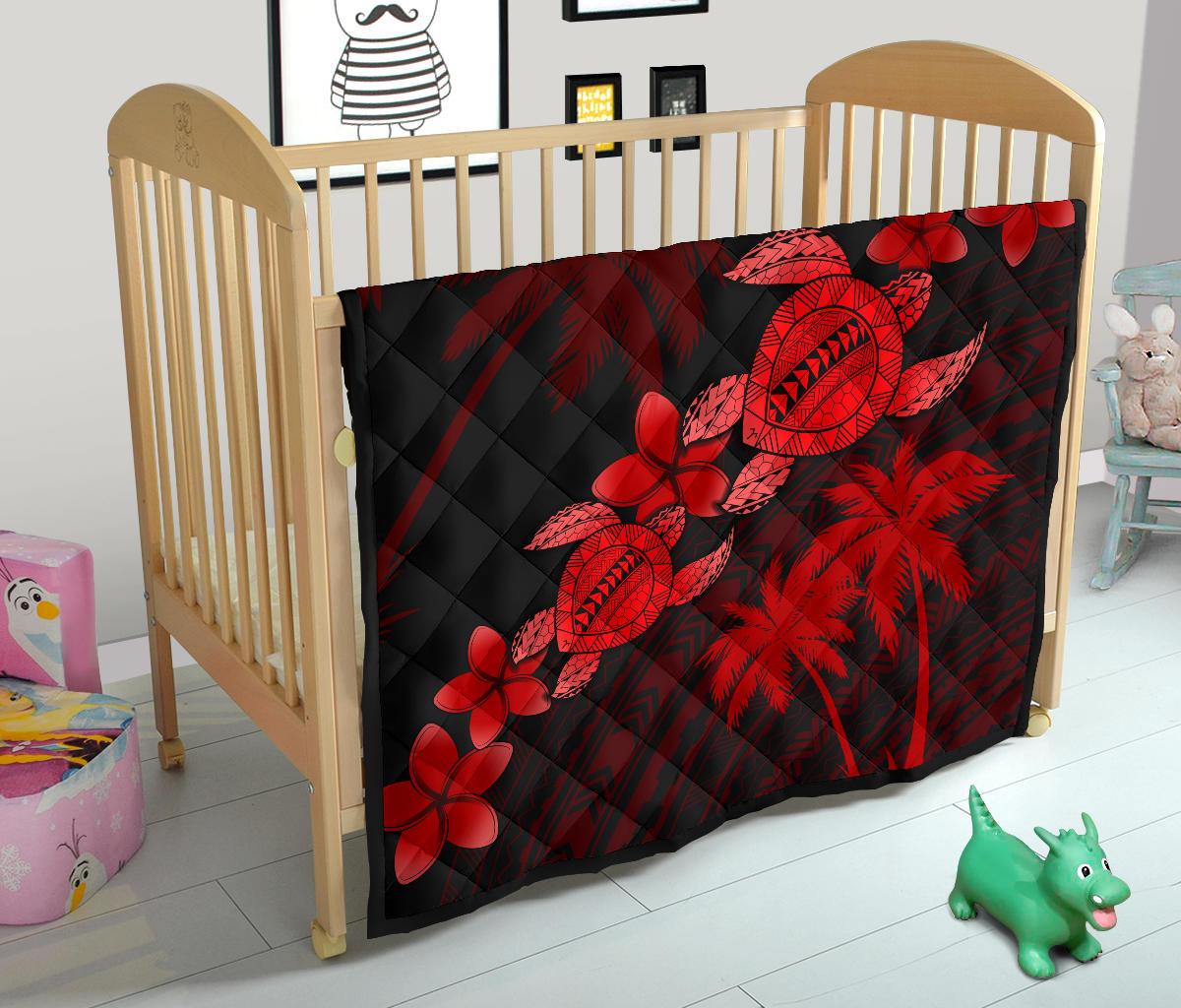Hawaii Turtle Plumeria Coconut Tree Polynesian Premium Quilt - Red - Polynesian Pride