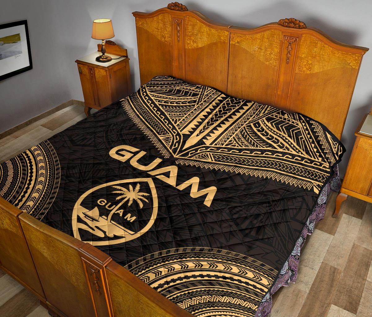 Guam Premium Quilt - Guam Coat Of Arms Polynesian Chief Gold Version - Polynesian Pride