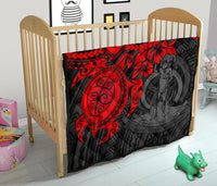 Vanuatu Polynesian Premium Quilt - Vanuatu Coat Of Arms & Red Turtle Hibiscus - Polynesian Pride