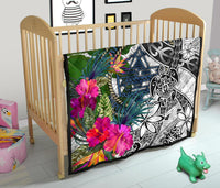 Palau Premium Quilt White - Turtle Plumeria Banana Leaf Crest - Polynesian Pride