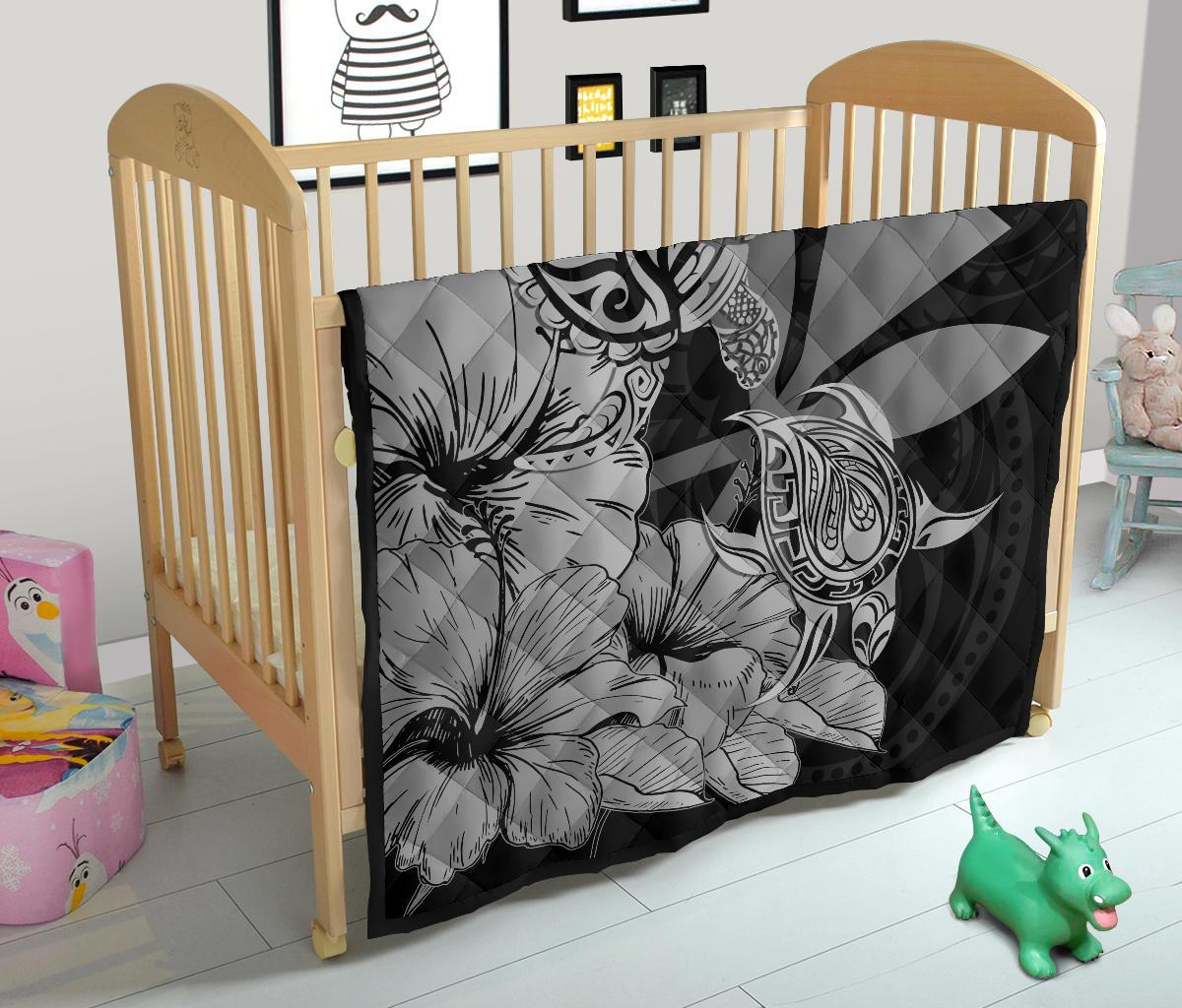 Hawaii Turtle Premium Quilt Polynesian Hibiscus Art Ver 2.0 Gray AH - Polynesian Pride