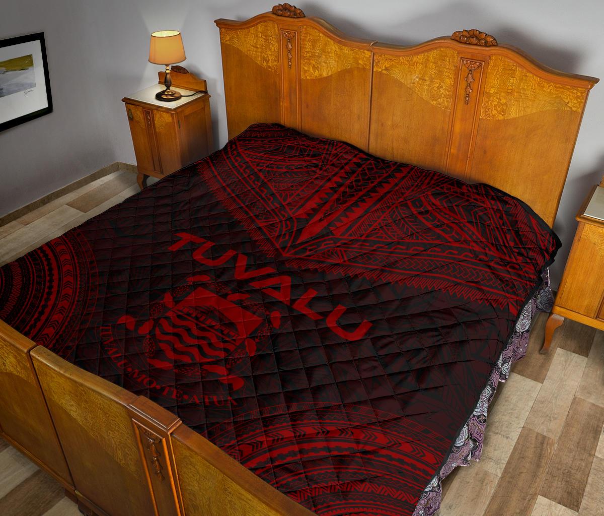 Tuvalu Premium Quilt - Tuvalu Coat Of Arms Polynesian Chief Red Version - Polynesian Pride