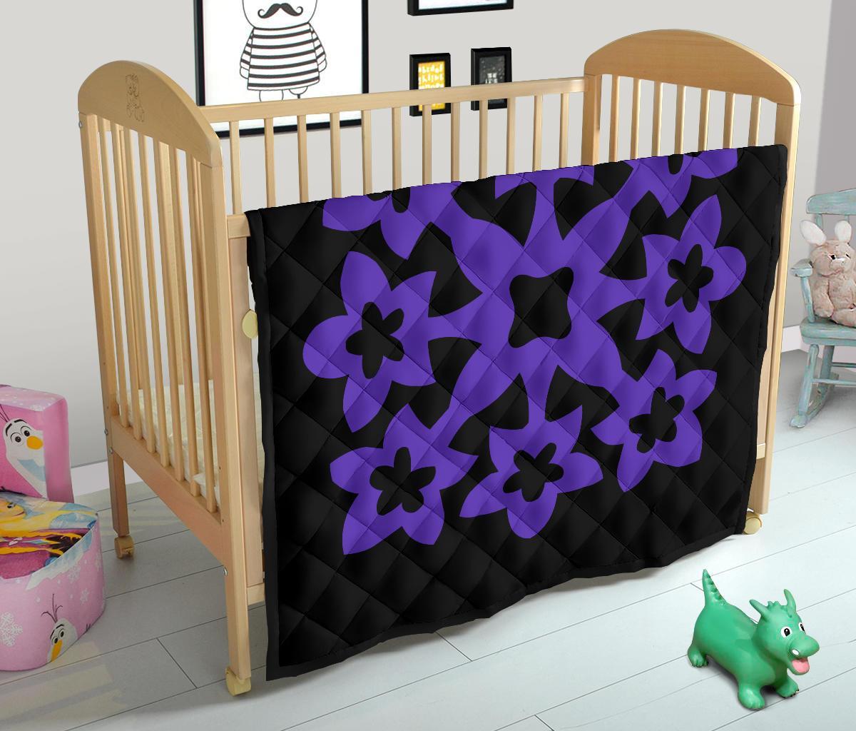 Hawaiian Premium Quilt Royal Pattern - Black And Purple - A1 Style - Polynesian Pride