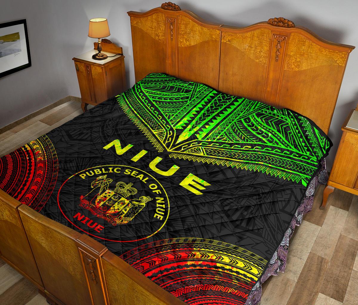 Niue Premium Quilt - Niue Seal Polynesian Chief Reggae Version - Polynesian Pride