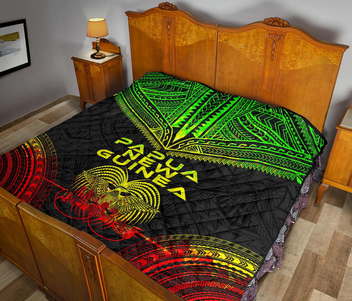 Papua New Guinea Premium Quilt - Papua New Guinea Coat Of Arms Polynesian Chief Reggae Version - Polynesian Pride