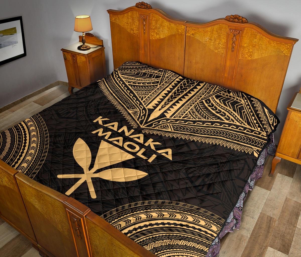 Hawaii Premium Quilt - Kanaka Maoli Polynesian Chief Gold Version - Polynesian Pride