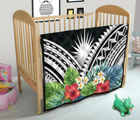 Marshall Islands Premium Quilt - Marshall Islands Coat of Arms & Polynesian Tropical Flowers White - Polynesian Pride