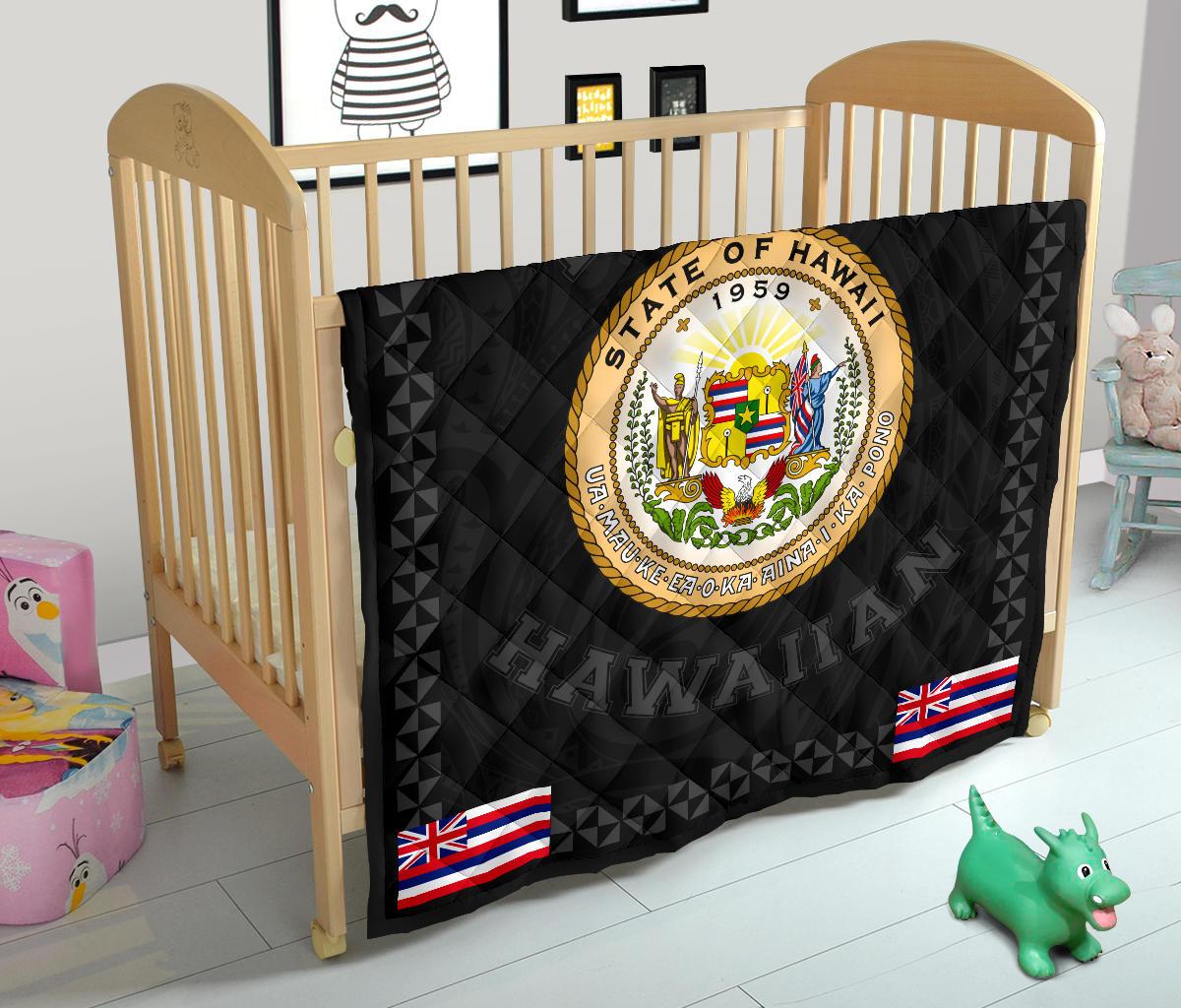 Hawaii Flag Polynesian Premium Quilt Gray - Love Style - Polynesian Pride