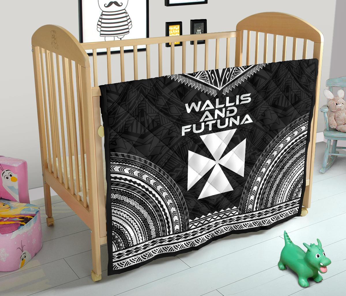 Wallis And Futuna Premium Quilt - Wallis And Futuna Coat Of Arms Polynesian Chief Black Version - Polynesian Pride