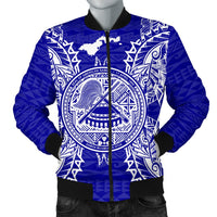 American Samoa Polynesian Men's Bomber Jacket Map Blue Blue - Polynesian Pride