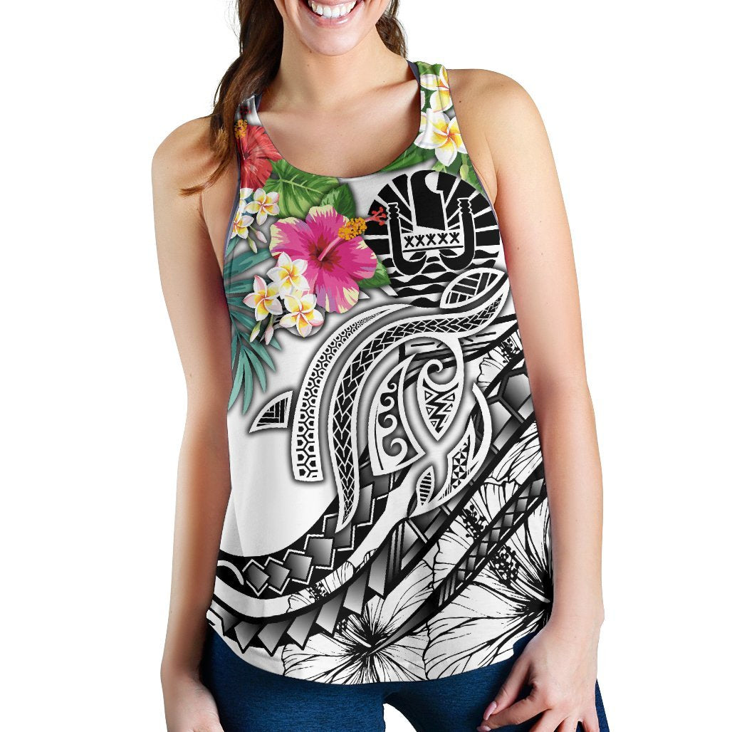 Tahiti Polynesian Women's Racerback Tank - Summer Plumeria (White) - Polynesian Pride