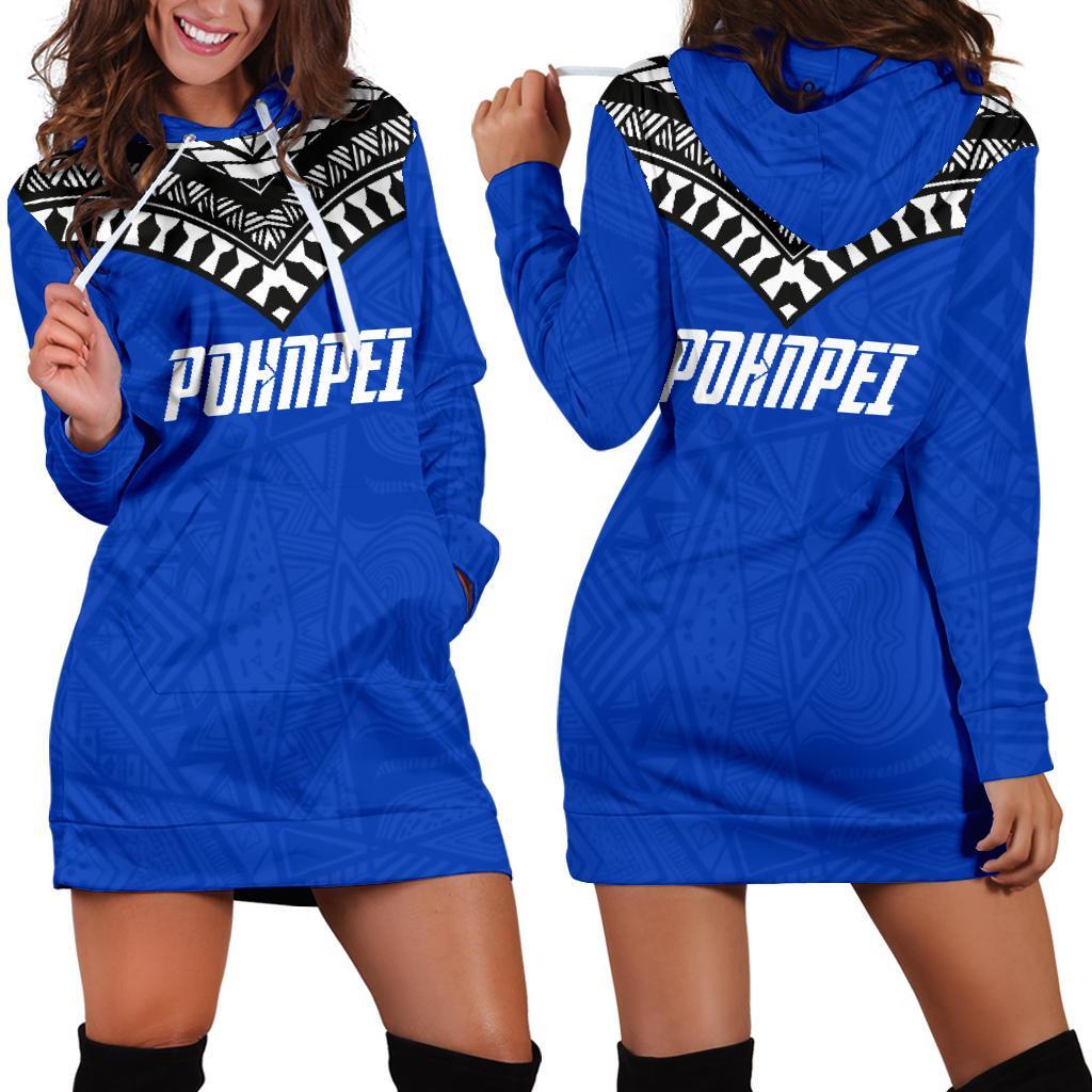 Pohnpei Flag Hoodie Dress Micronesian Pattern Blue - Polynesian Pride