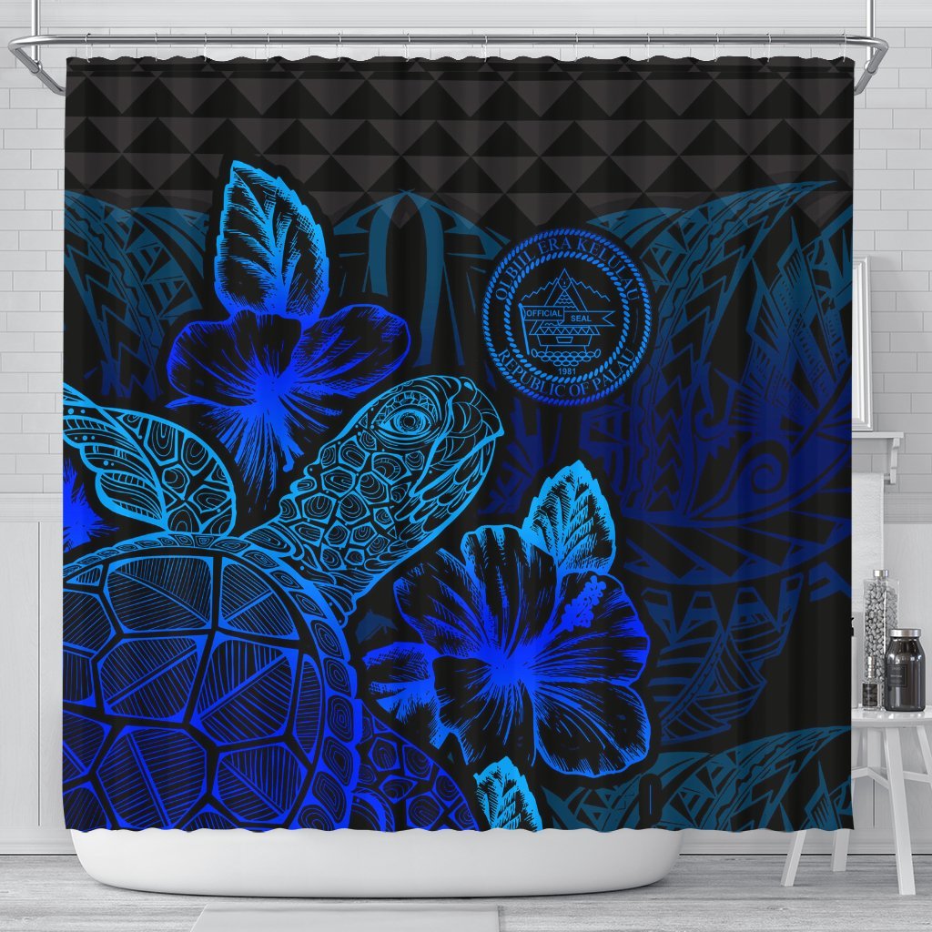 Palau Shower Curtain Turtle Hibiscus Blue 177 x 172 (cm) Blue - Polynesian Pride