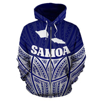 Samoa Polynesian Zip up Hoodie Blue Pride Map and Seal - Polynesian Pride