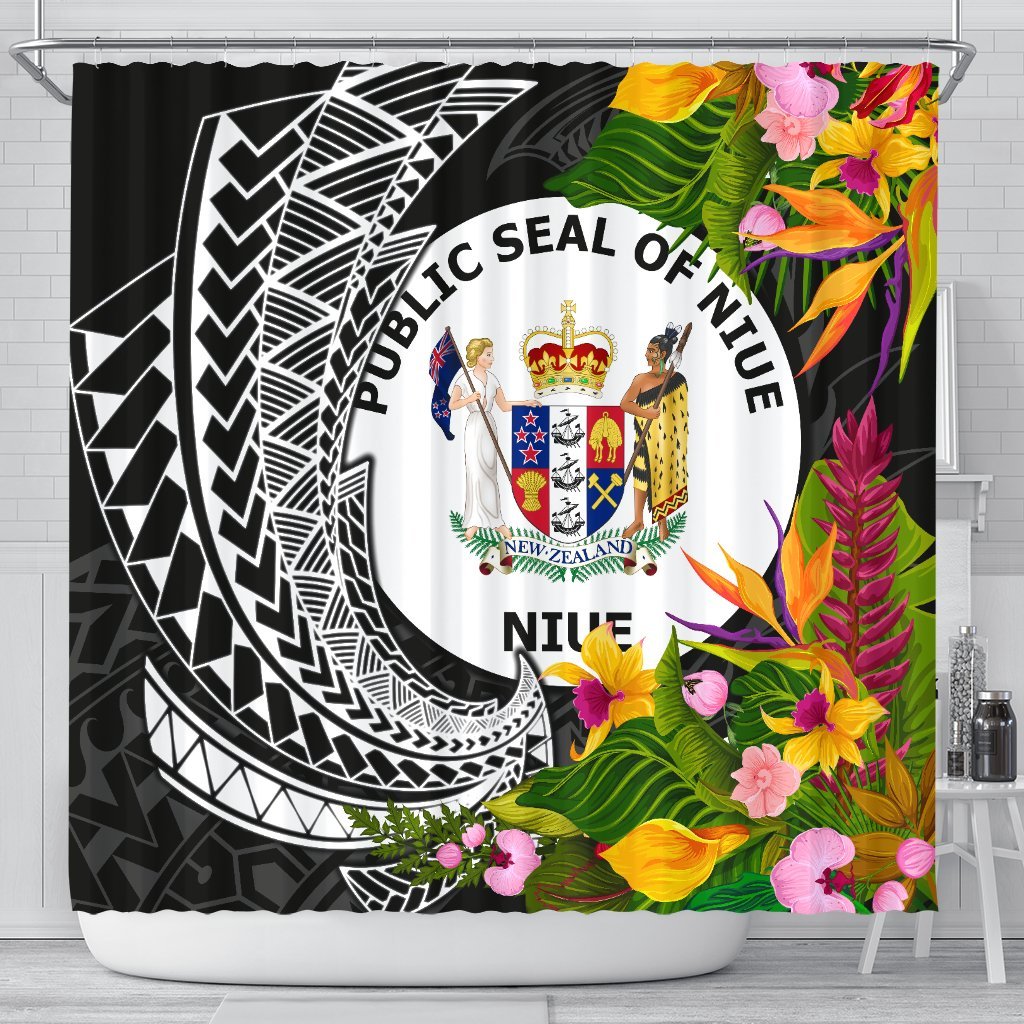 Niue Shower Curtains - Seal Spiral Polynesian Patterns 177 x 172 (cm) Black - Polynesian Pride