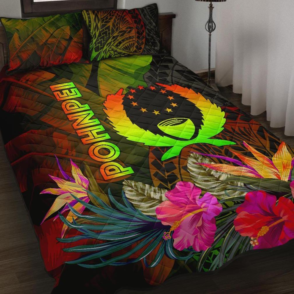 Pohnpei Polynesian Quilt Bed Set - Hibiscus and Banana Leaves Art - Polynesian Pride