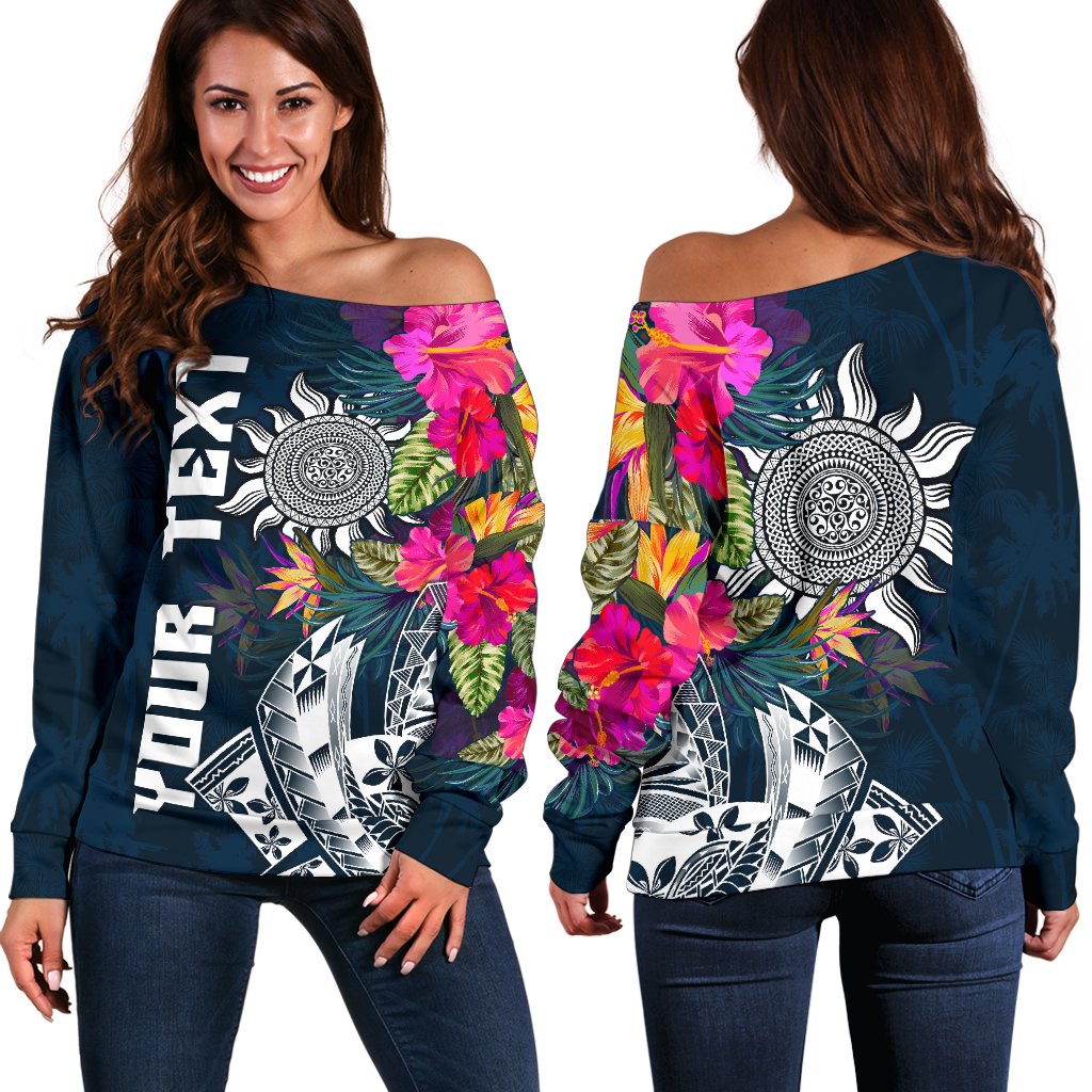 Polynesian Custom Personalised Women's Off Shoulder Sweater - Summer Vibes Blue - Polynesian Pride