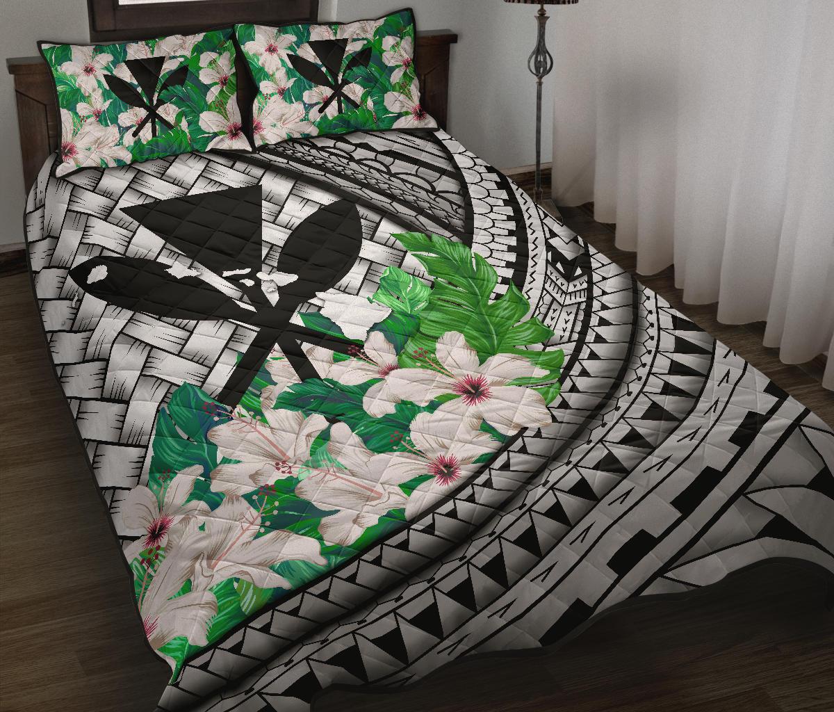 Kanaka Maoli (Hawaiian) - Quilt Bed Set Lauhala Polynesian Hibiscus Gray - Polynesian Pride