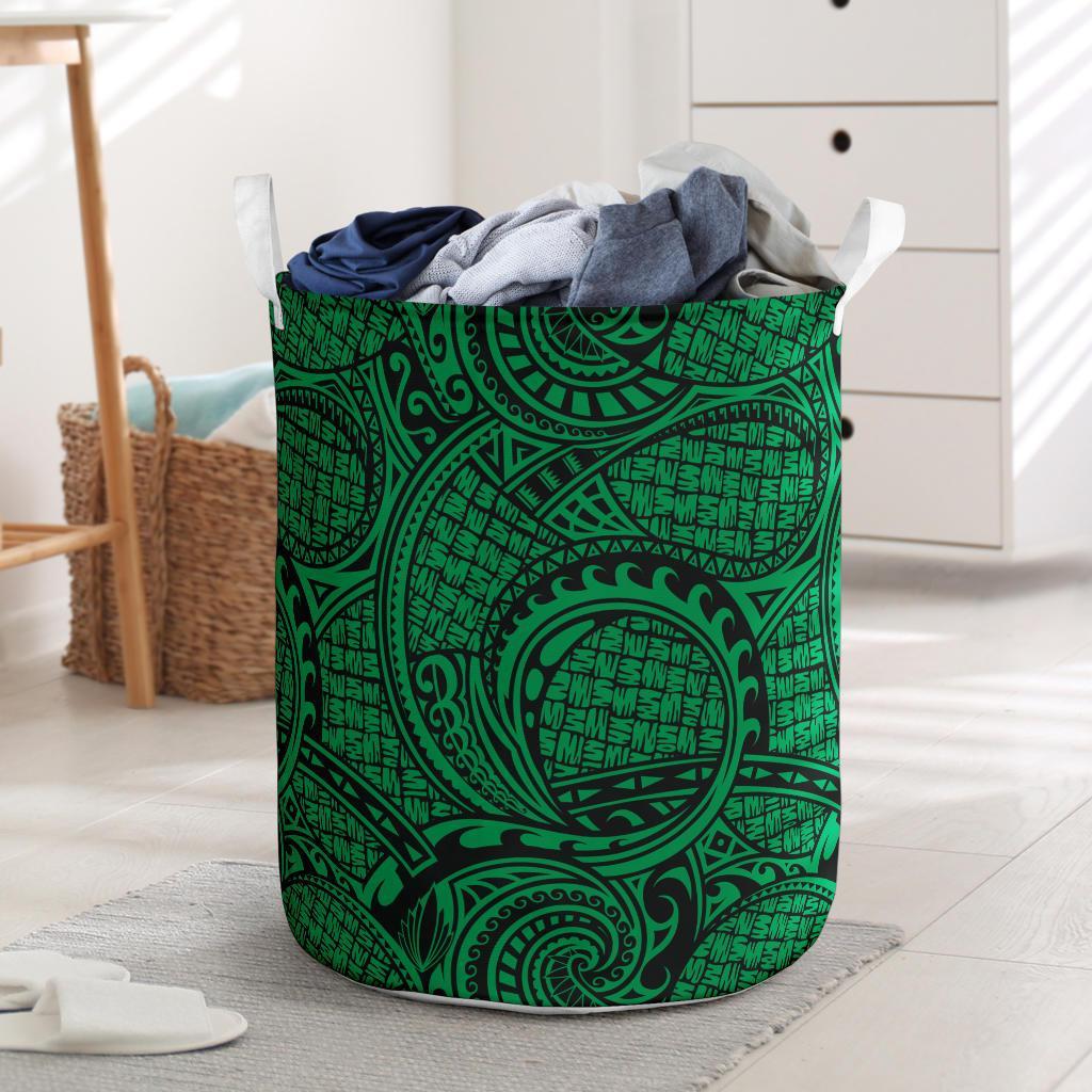 Polynesian Maori Lauhala Green Hawaii Laundry Basket Laundry Basket One Size Green - Polynesian Pride