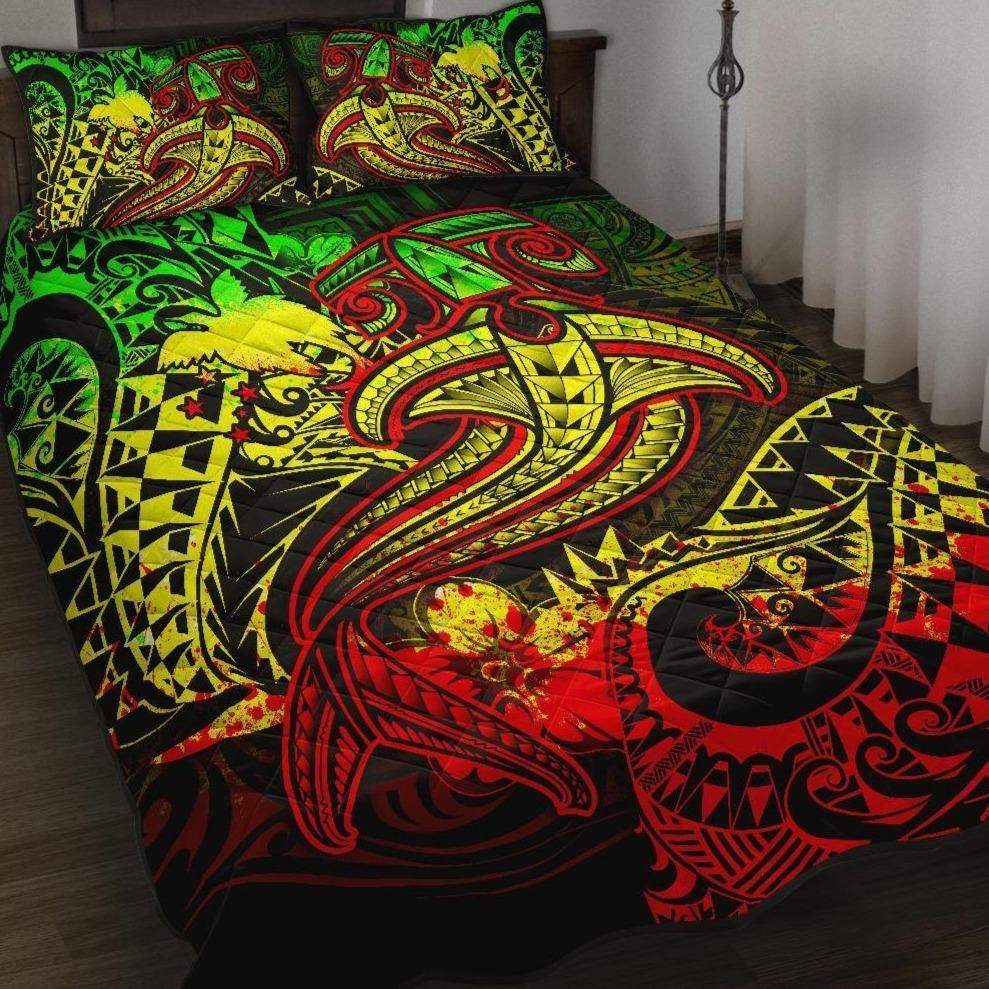 Papua New Guinea Quilt Bed Set - Reggae Shark Polynesian Tattoo Art - Polynesian Pride