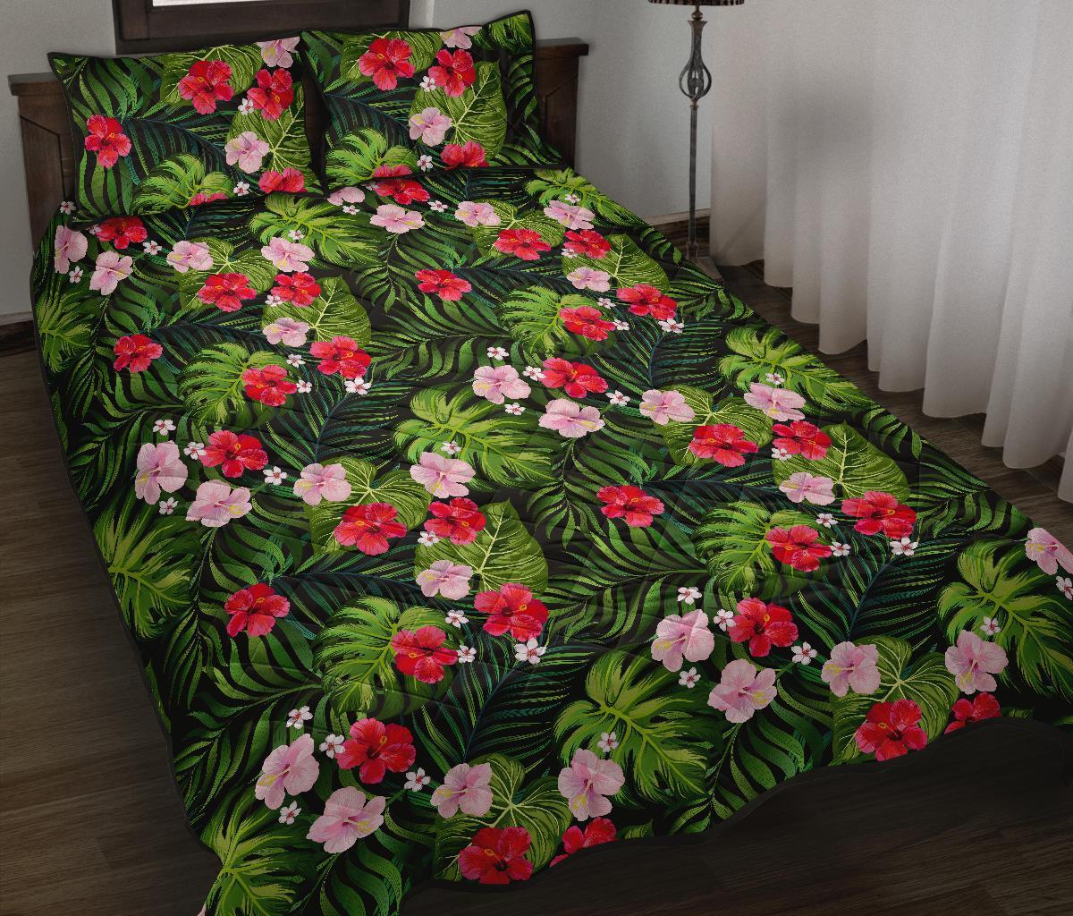 Hawaii Quilt Bed Set Tropical Flower Mix AH Black - Polynesian Pride