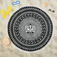 Polyenesian Beach Blanket - Polynesian Tiki Face Black Polynesian One Size Black - Polynesian Pride