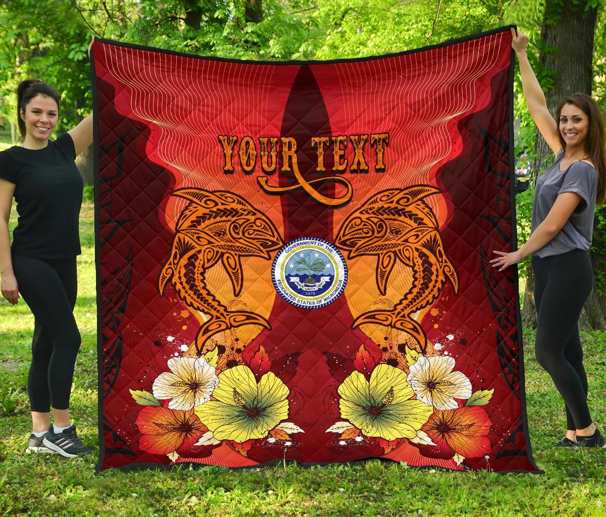 Federated States Of Micronesia Custom Personalised Premium Quilt - Tribal Tuna Fish Orange - Polynesian Pride