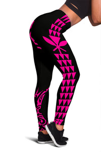 Kanaka Pink Polynesian Women's Leggings Black - Polynesian Pride