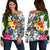 Tonga Women's Off Shoulder Sweater White - Turtle Plumeria Banana Leaf White - Polynesian Pride