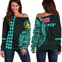 Hawaii Kanaka Polynesian Personalized Women's Off Shoulder Sweater - Turquoise Turquoise - Polynesian Pride