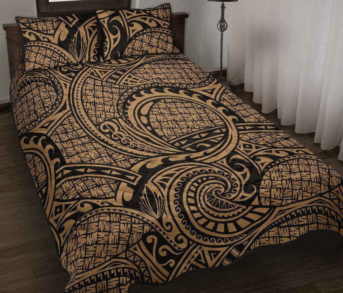 Hawaii Quilt Bed Set Polynesia Maori Lauhala AH Gold - Polynesian Pride