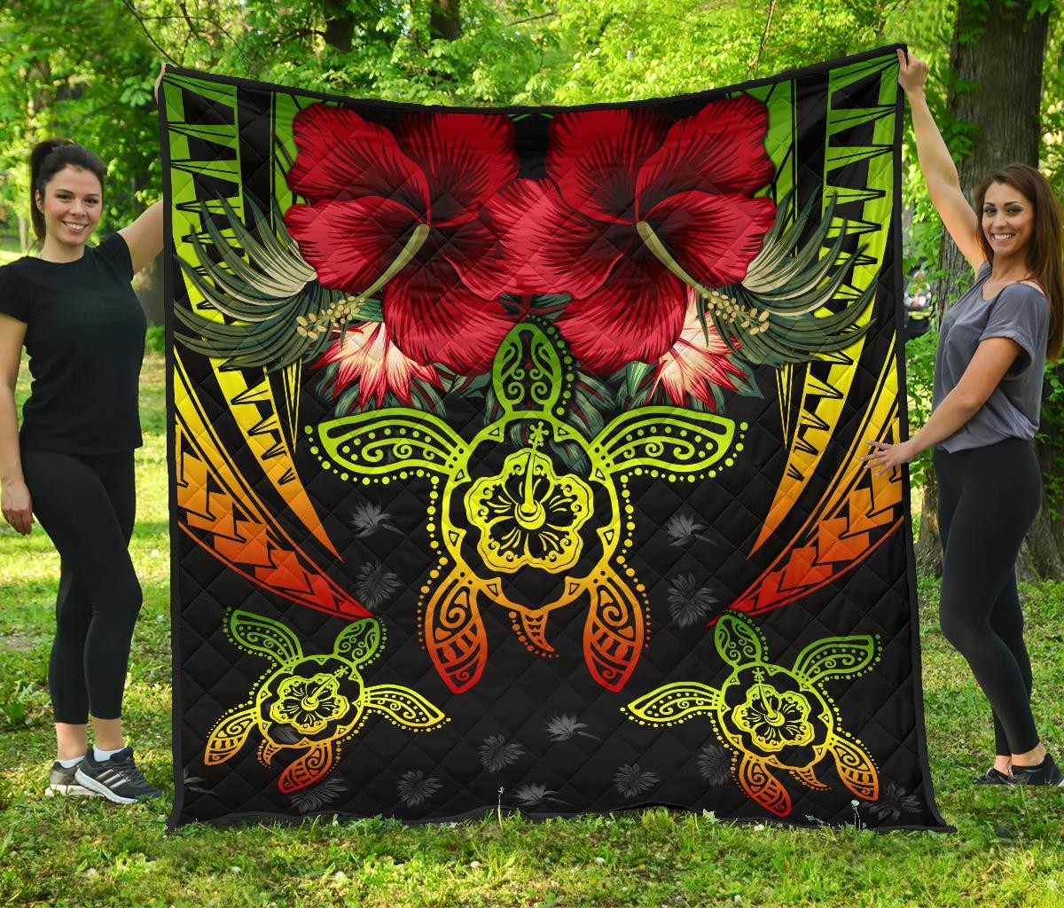 Hawaii Turtle Tropical Polynesian Premium Quilt - Iris Style - AH Reggae - Polynesian Pride