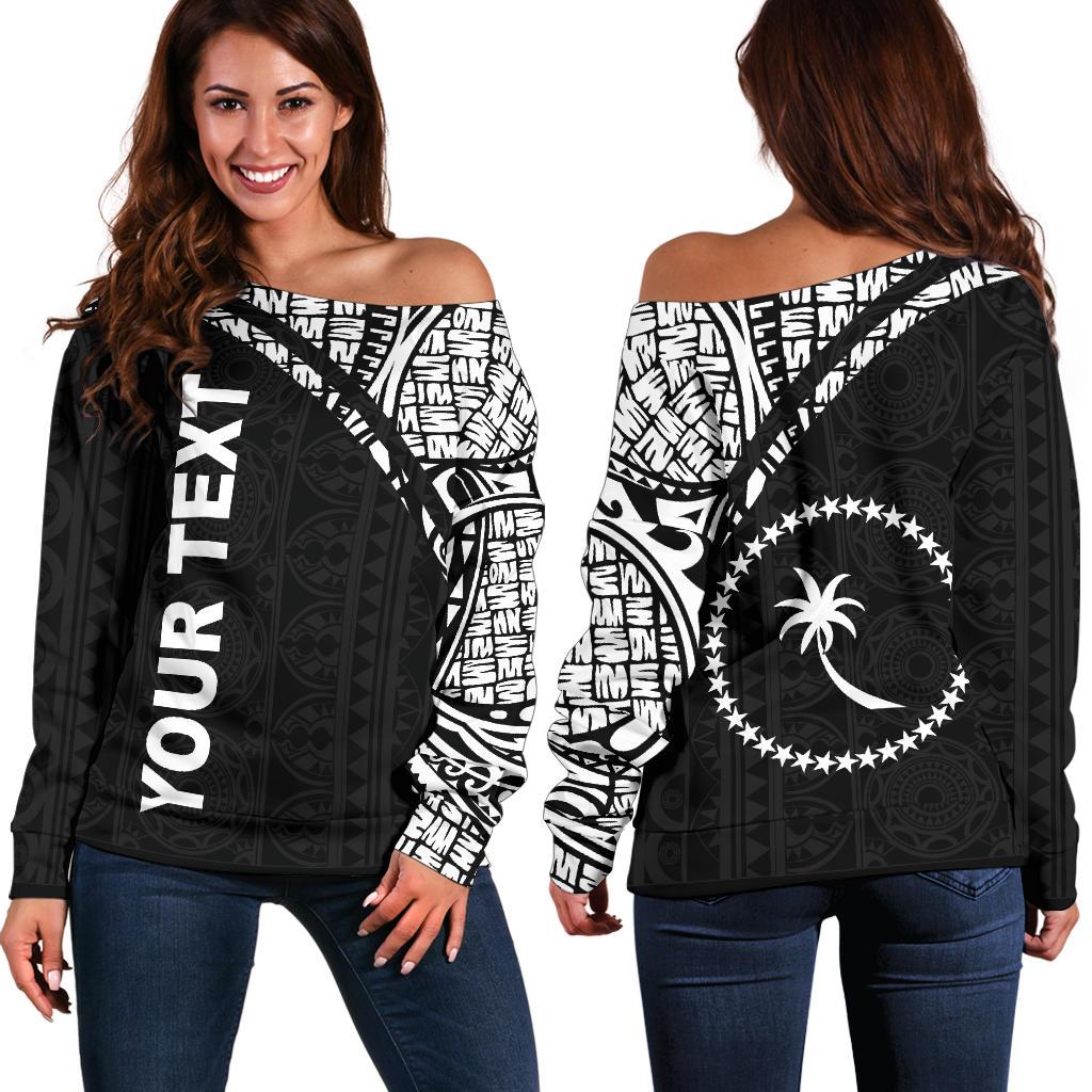 Chuuk Custom Personalised Women's Off Shoulder Sweater - Curve Style Black - Polynesian Pride