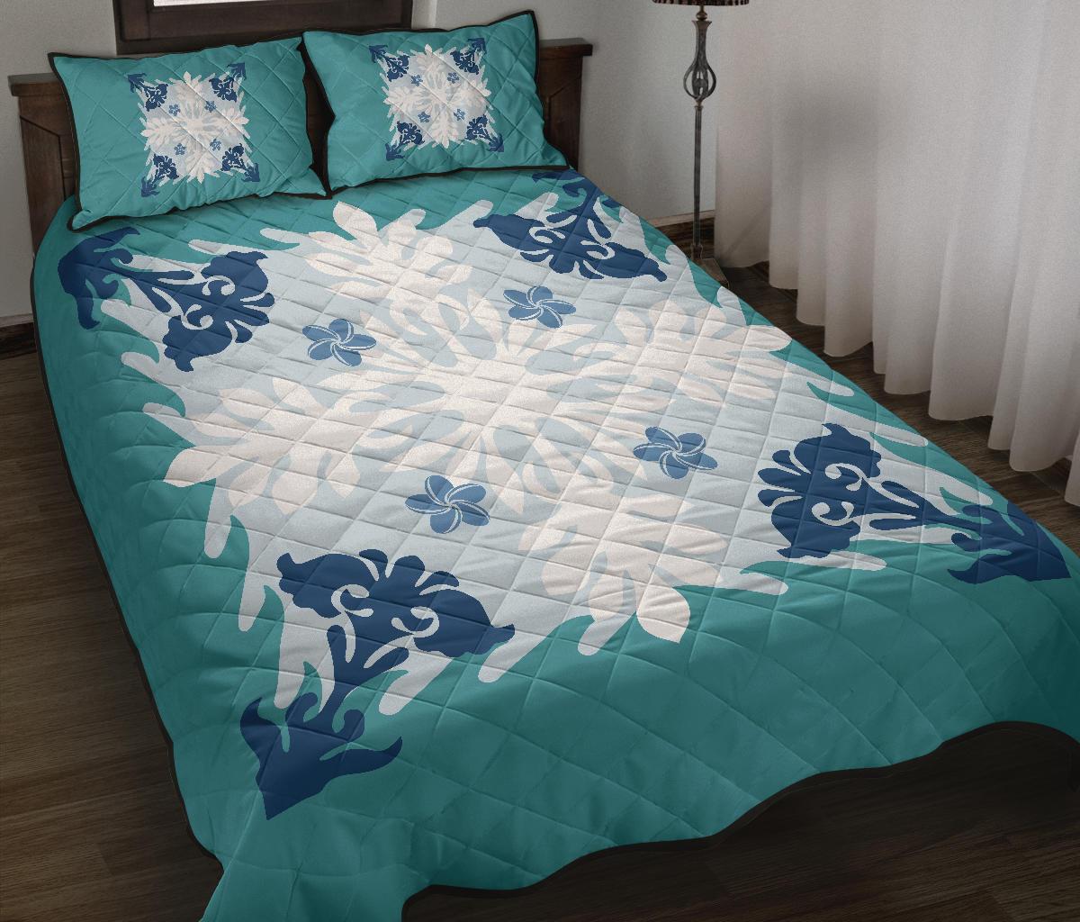 Hawaiian Quilt Bed Set Royal Pattern - Light Green Green - Polynesian Pride